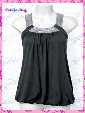 Kiddo Girls Y2K Sequin Tank Top Size 7 Gray Sleeveless Tunic USA Made